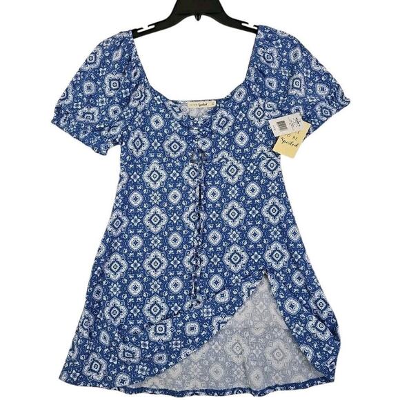 Live to Be Spoiled Kohl's ~Juniors Size L~ Blue Dedallion Mini Dress Unlined NWT - Picture 9 of 16